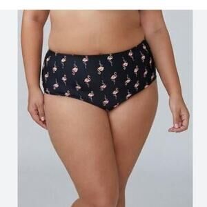 Swim Cacique Brand Women's size 20 Black Bikini High Rise Bottoms Flamingos